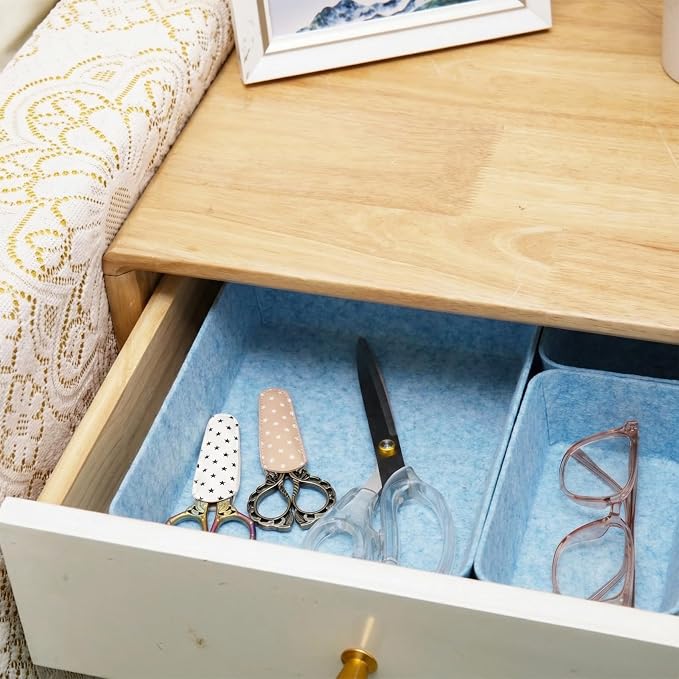 Desk Drawer Organizer Bins, 8pcs Felt Shallow Bathroom Storage Trays, Office Accessories & Workspace Organizers Jewelry & Makeup Boxes Containers(Blue)
