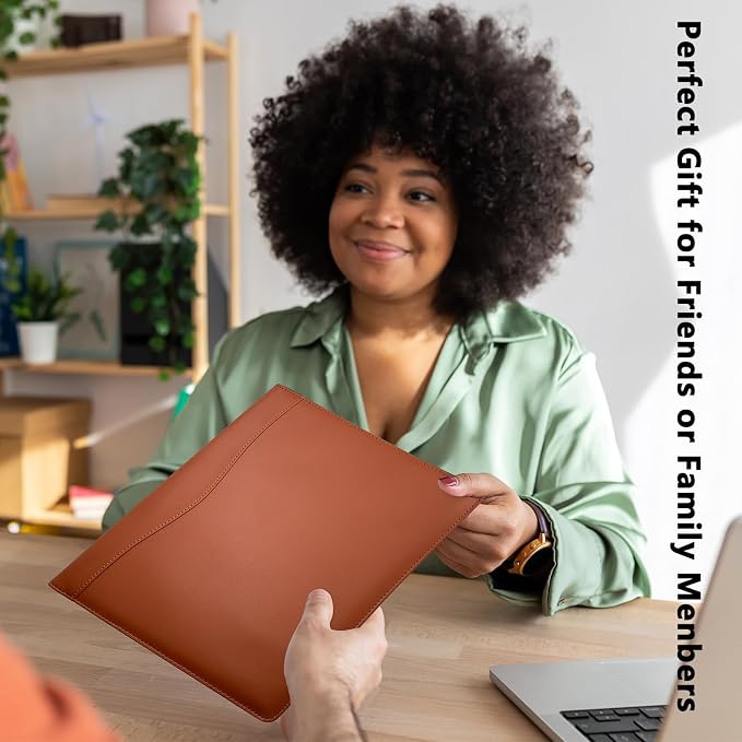 Portfolio Folder Padfolio with A4 Clipboard, PU Leather Portfolio Clipboard Business Binder Writing Clip Board Organizer for Legal Documents Business Card Men Women Brwon