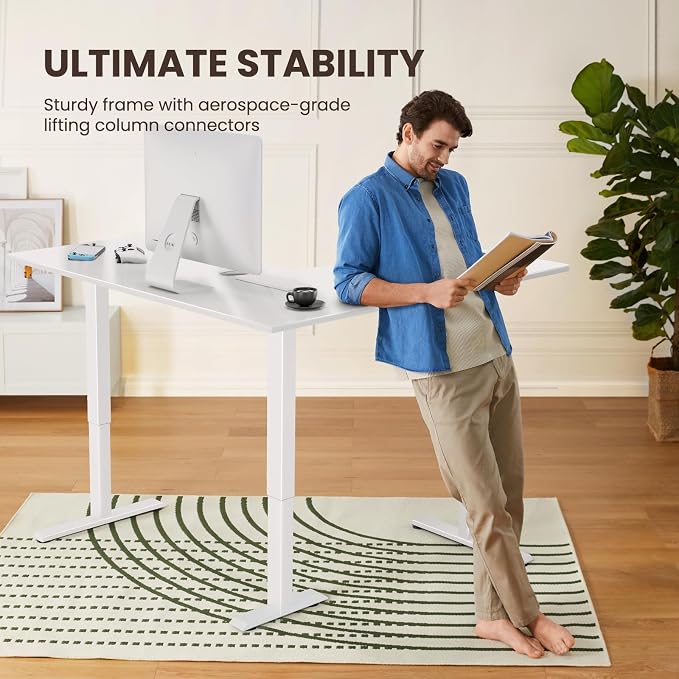 ErGear 63″ L Shaped Standing Desk Electric Adjustable Height, White | Left & Right Interchangeable Installation, 4 Memory Presets, One-Touch Control, Stable Steel Frame, 220 lbs Capacity
