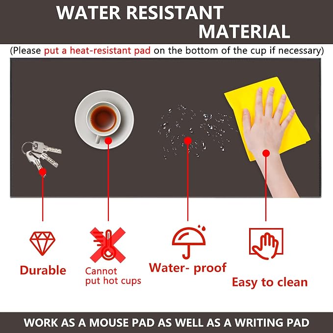 AKOZLIN 35.4"x 18.9" Soft PU Leather Surface Office Desk Mouse Mat Anti-Push Pad with Full Grip Fixation Lip Table Blotter Edge-Locked Protector