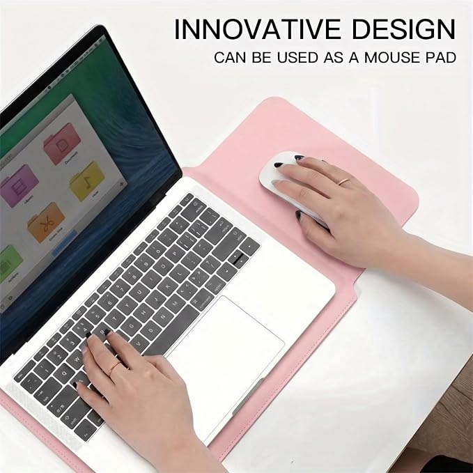MacBook Air 14 inch Sleeve, PU Leather Laptop Sleeve Case Compatible with MacBook Air M5 M4 M3 M2 M1/MacBook Pro 13/MacBook Neo A18 2018-2026,Slim Protective Computer Sleeve Bag for Women, Pink
