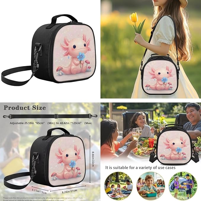 Axolotl Backpack Set Girls Backpacks Ages 8-10 with Lunch Box Large Capacity School Bag for Kids 1st 2nd Grade Elementary Students Kawaii Bookbag Back to School Supplies
