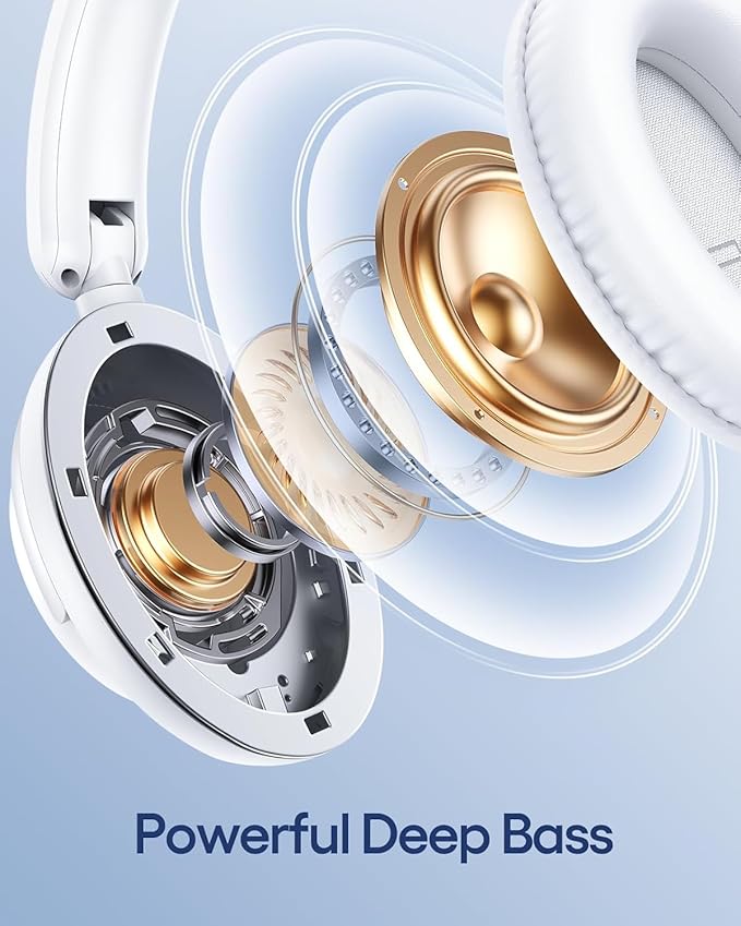 TAGRY Hybrid Active Noise Cancelling Headphones 100H Playtime Wireless Over Ear Bluetooth Headphone with Fast Charging Hi-Res Audio Comfort Earcups Headsets for Travel Home Office Phone PC White