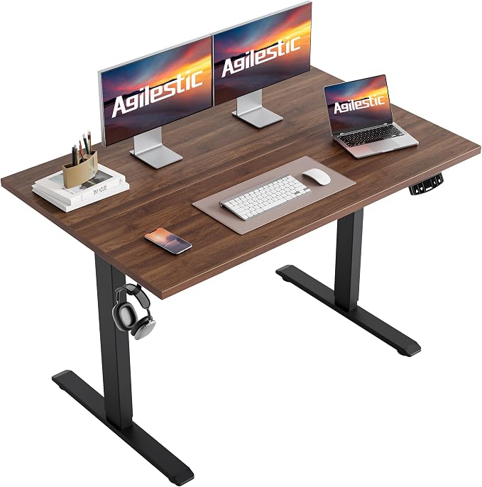 Agilestic Electric Standing Desk, 55 x 24 Inches Height Adjustable Desk, Sit Stand up Desk for Work Office Home, Splice Board, Dark Walnut