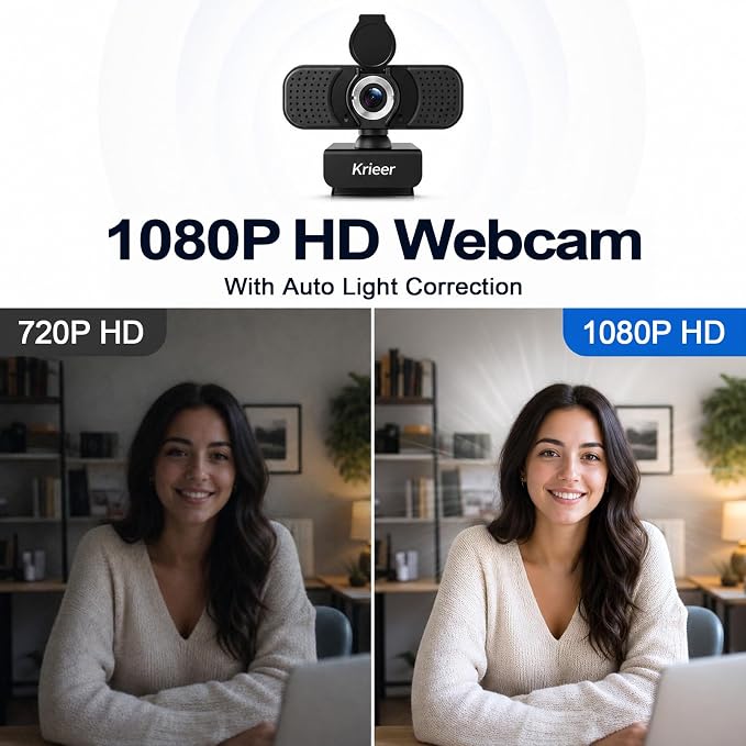 1080P HD Webcam with Dual Mics &Rotatable Tripod,Privacy Cover for Pc/Laptop, Usb Computer Camera Plug & Play with Auto Light Correction for Video Calls, Live Streaming Gaming & Online Meetings