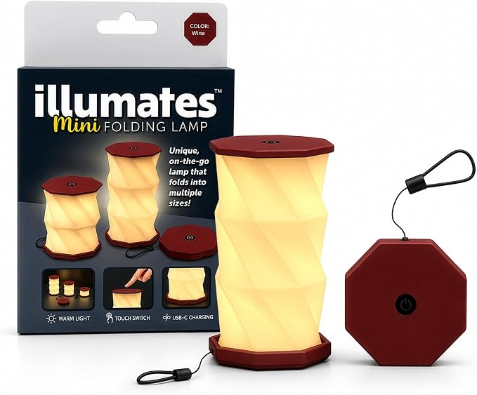 Origami Expanding Foldable LED Desk Lamp – USB Rechargeable & Portable - Dimmable Touch Control Light with Adjustable Height up to 5 1/2 for Office, Travel, Bedside - Sleek & Modern Design (Wine)