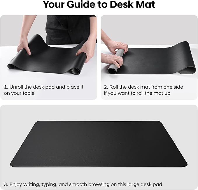 Leather Desk Pad Protector, Office Desk Mat, Large Mouse Pad, Non-Slip PU Leather Desk Blotter, Waterproof Computer Desk Writing Pad for Office and Home (Black, 23.6" x 13.7")