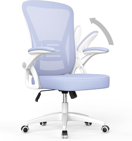 naspaluro Home Office Desk Chair Mid Back with Adjustable Height Purple | Comfy Ergonomic Chair with Flip-Up Arm and Lumbar Support, Breathable Mesh Swivel Computer Chair for Study Working Teacher