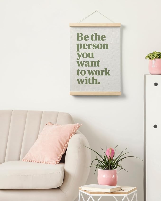 FGFK Be the Person You Want to Work with Inspirational office Framed hanging Canvas wall art Poster Prints decor for women,Trendy Green Motivational posters office decorations for work,12x16 Inch