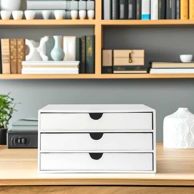 UnionBasic Document Organizer, 3-Drawer File Cabinet Document Storage Box, Office Desktop Filing Organizer, White