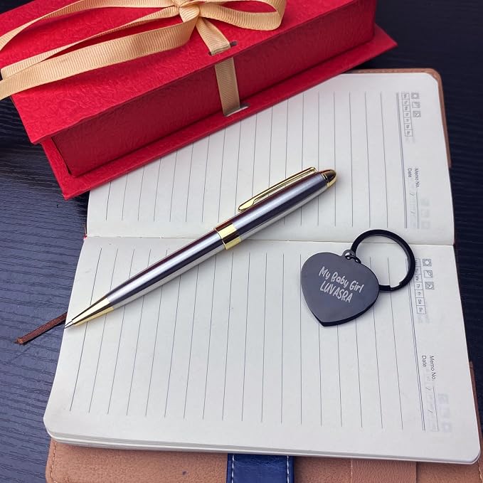 Yastar Personalized Ballpoint Pen with Custom Keychain, Stainless Steel Fancy Pens Engraved with Your Name Logo or Message, Phone Number Black ink Perfect for Souvenir Gift, Colleague, Friends