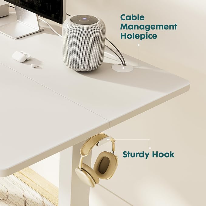 Sweetcrispy Electric Standing Desk Adjustable Height, 63x24 Inch Sit Stand Up Home Office Desks Memory Computer Workstation PC Work Table with Preset Splice Wood Board Metal Frame, White