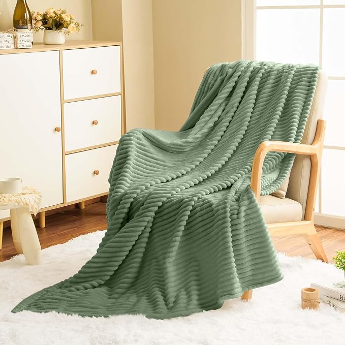 Vessia Flannel Fleece Throw Blanket (50X70 Inch), 300GSM Lightweight Sage Green Throw for Couch, Sofa and Bed - Warm and Soft Green Blanket for All Season(Winter, Fall, Summer, Spring)
