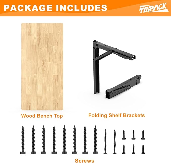 TORACK Heavy Duty Wall Mounted Folding Workbench, Space-Saving Collapsible Wall Table/Desk for Garage Workshop, Holds Up to 550 lbs(Board Size: 47.25 x 22.75 in)