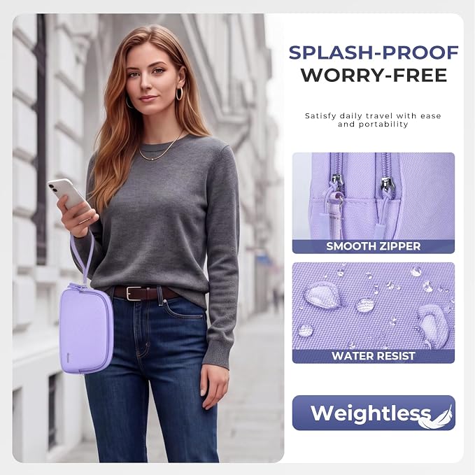Skycase Travel Cable Organizer - Lightweight Water Resistant Dual-Layer Tech Pouch with Wrist Strap 9 Compartments Electronic Organizer Travel Case for Charger Cord Hard Drive,Small,Purple