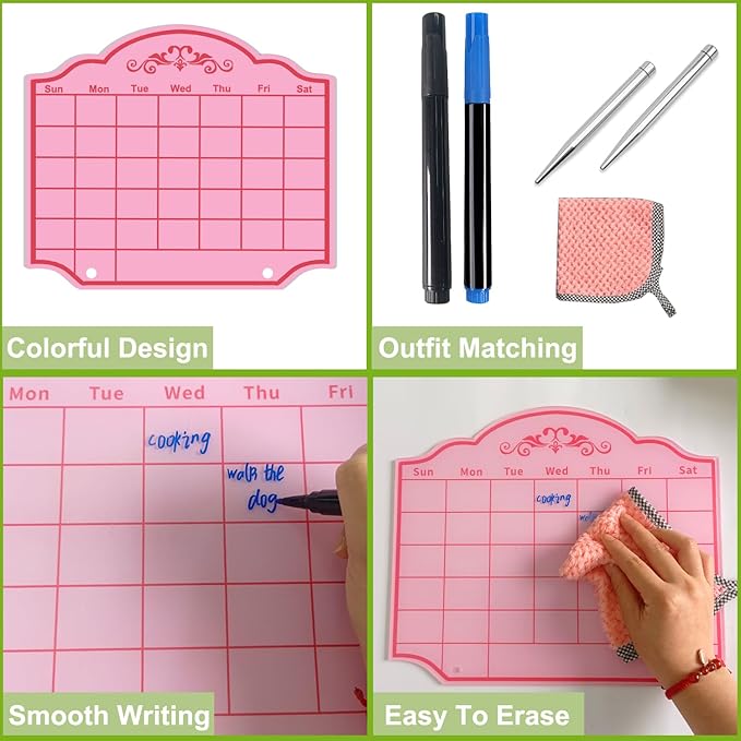 Calendar Dry Erase Board Acrylic Desk Whiteboard Weekly to Do List Memo Note Tabletop Monthly Planner with Stand Desktop Thickened Acrylic Pink 12" x 10" for Home Office School