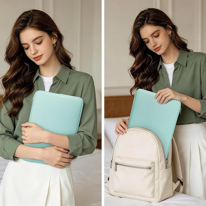 RAINYEAR 14 Inch Laptop Sleeve Case Protective Soft Padded Zipper Cover Carrying Computer Bag Compatible with 14" Notebook Chromebook Tablet Ultrabook (Mint Green)