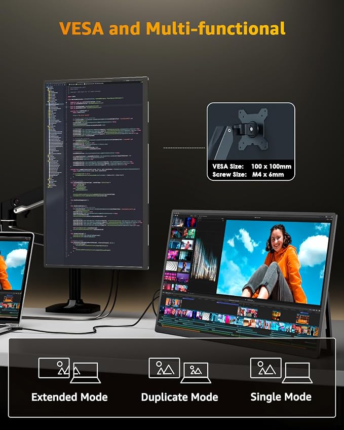 Yodoit Portable Monitor for Laptop 23.8" 144Hz 1080P Travel Gaming Monitor Screen IPS Display with USB Type C Port and Built-in Speakers Compatible with PC, Xbox Black