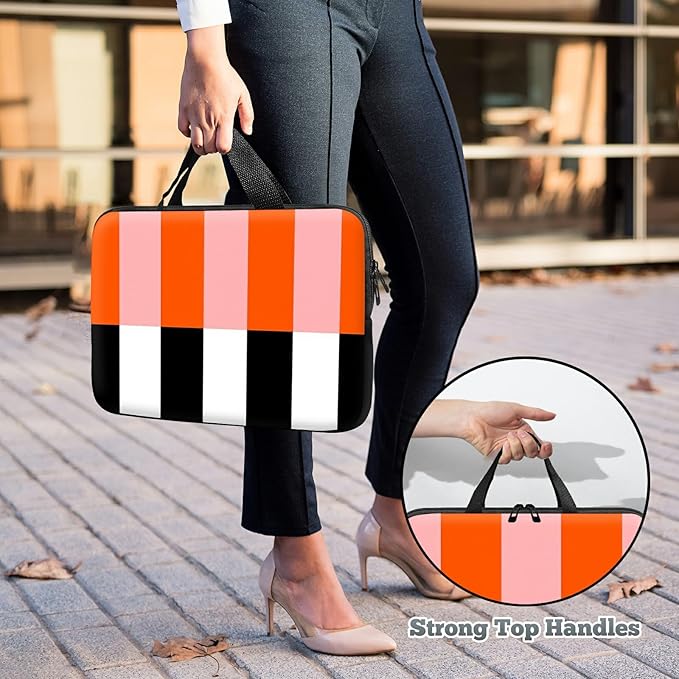 Universal Tablet Laptop Sleeve Case 10 inch, Orange Black White Stripes Slim Carrying Case Travel Laptop Bag Durable Handbag for 7 to 10-inch Laptops/Notebook/Kids Tablet/ipad/eBook Readers