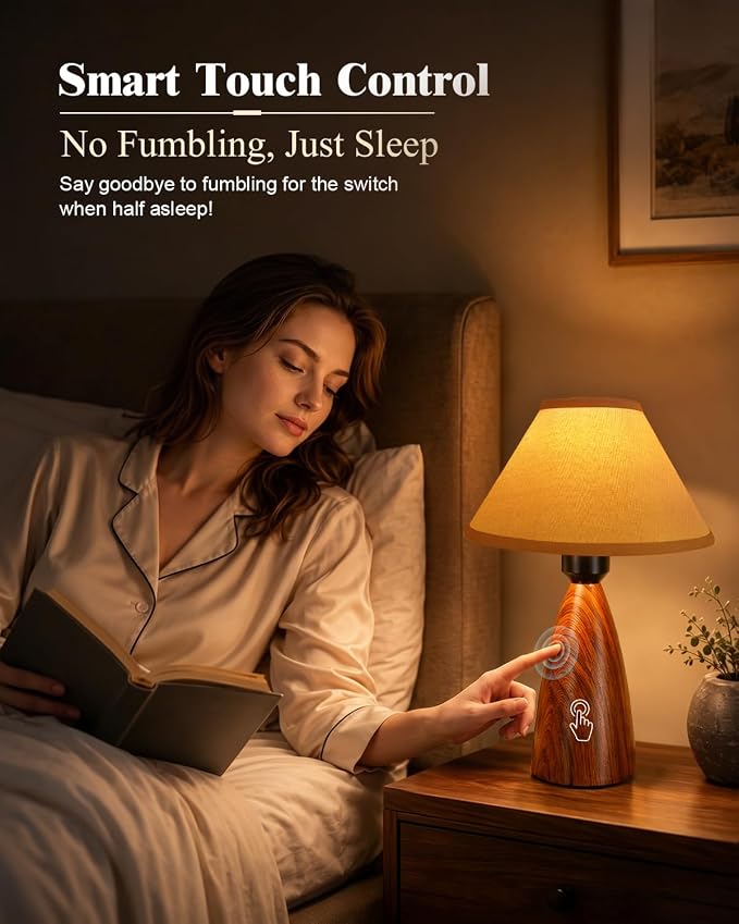 Nusogon Touch Table Lamp for Nightstand - 3-Way Dimmable Small Bedside Lamp, 3s Quick Shut-Off Smart Desk Lamp for Bedroom, Living Room, Reading, Nursery, LED Bulb Included