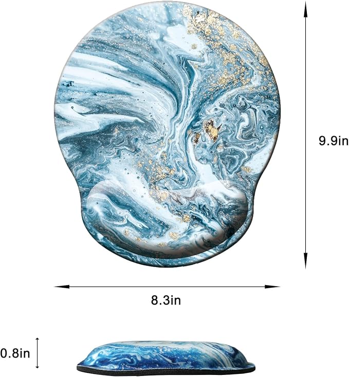 Mouse Pad with Wrist Support, Ergonomic Mouse Pad with Memory Foam Wrist Rest Cushion, Non-Slip Rubber Base Gaming Mice Pad for Home Office Computer Laptop, Blue Marble