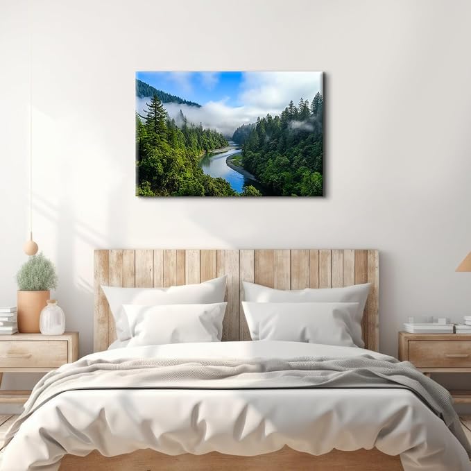 Mountain Forest Wall Art Large Wall Decor for Kitchen California Redwoods Pine Trees Pictures Wall Decor Misty Rainforest Scenery Paintings Canvas Prints Yosemite Artwork Bathroom Decorations 32x48"
