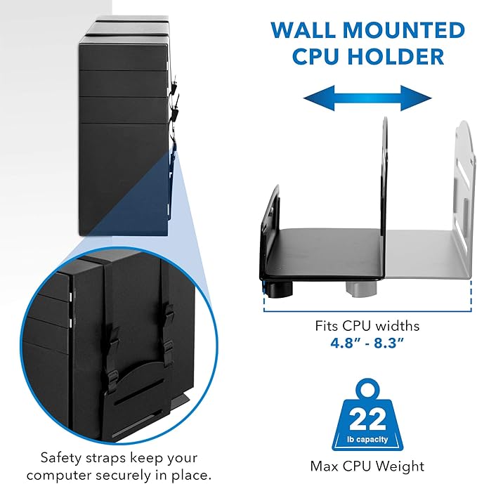 Mount-It! Dual Monitor Arm Wall Mount Workstation with Keyboard Tray & CPU Holder, Height Adjustable Gas Spring Full Motion Computer Station, Fits 17–32” VESA 75x75 100x100, Black