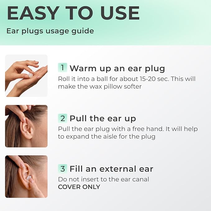 Peace&Quiet PQ Wax Ear Plugs for Sleeping, Swimming - 30 Soft Noise Cancelling Silicone Gel Wax Earplugs for Sleep and Swimmers, Ear Protection with Sound Blocking Level of 32 Db, Green