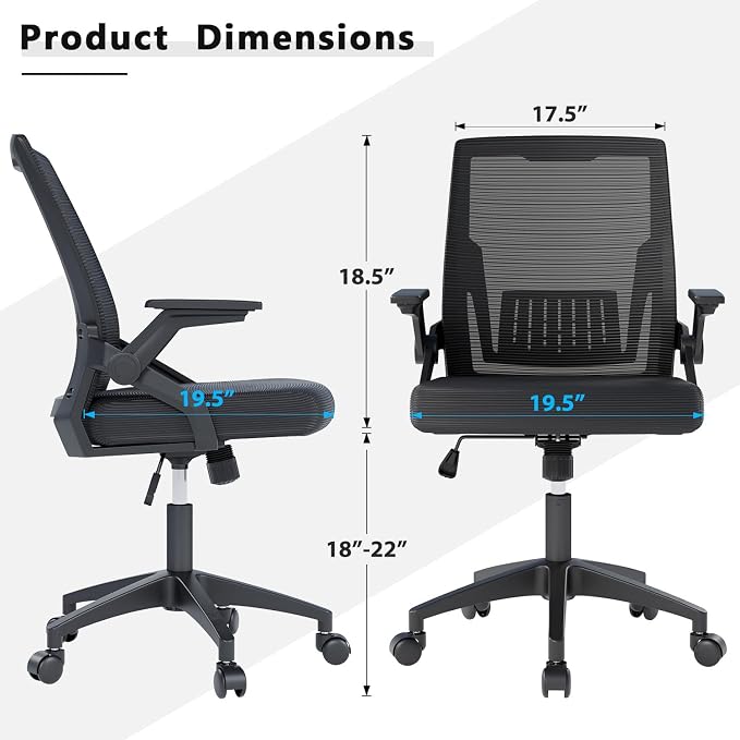 OS MOTOR Ergonomic High-Back Mesh Office Chair with Lumbar Support | Flip-up Armrests, Adjustable Height, Swivel Rolling Base, Breathable Mesh, Comfort, Home, Office, Work, Study, Gaming