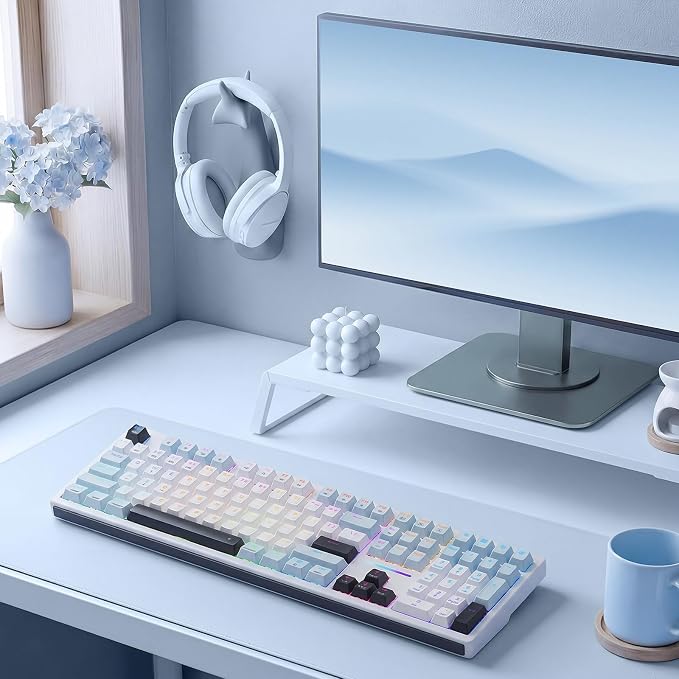 Redragon K771 Wireless Mechanical Keyboard, 108-Key Gaming Keyboard with 4 Extra Hotkeys, 5-Layer Noise Dampening, Pre-lubed Linear Switches, Hot-swap Custom RGB Keyboard for PC/Mac - Blue&White