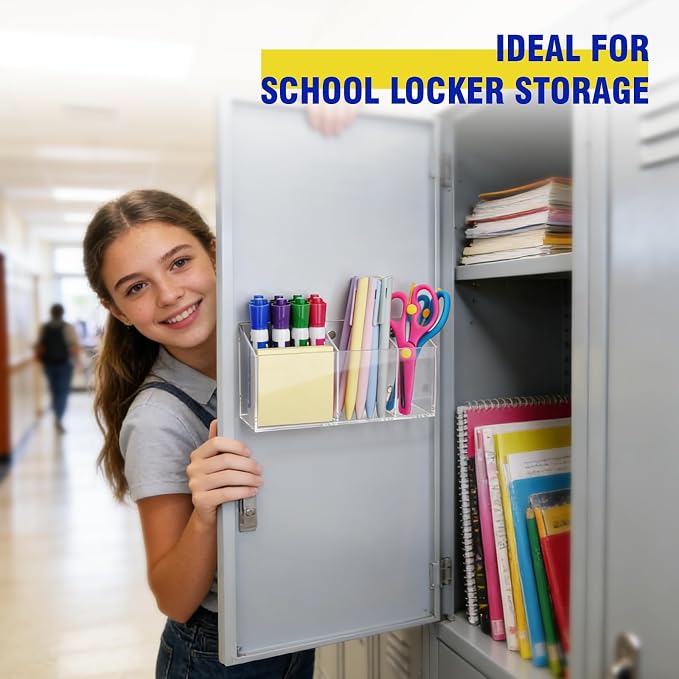 Magnetic Dry Erase Marker Holder for Whiteboard, Anti-slip Magnet Pen Holder for Fridge Refrigeator, Acrylic Pencil Holder for Classroom Teacher, Office Desk Accessories, Locker Organizer