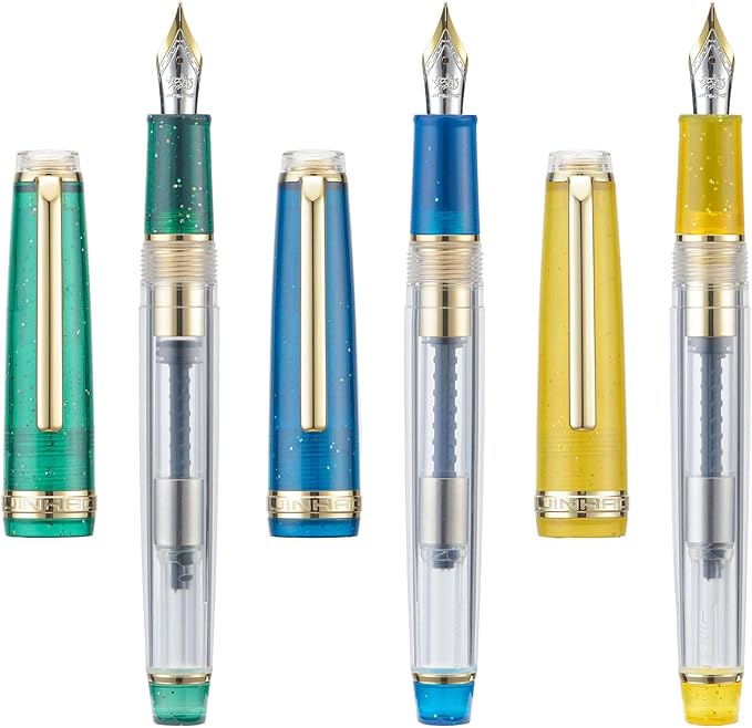 Set of 3 Jinhao 82 Fountain Pens Transparent Starry Sky Color Acrylic Extra Fine Point Gold Trim with Converter