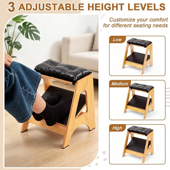 Unittype Double Step Footrest Under Desk with 3 Height Levels,Natural