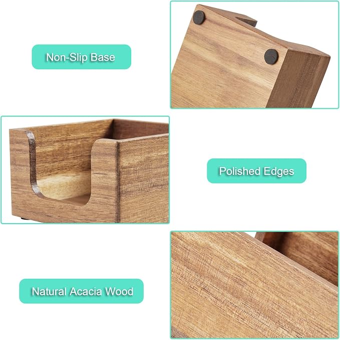 Acacia Wood Sticky Note Holder, 3 x 3 Inch Post It Note Dispenser for Office Desk Accessories, Self Stick Note Pad Holder, Memo Pad Holder Dispenser Organizer for School Office Desk Supplies