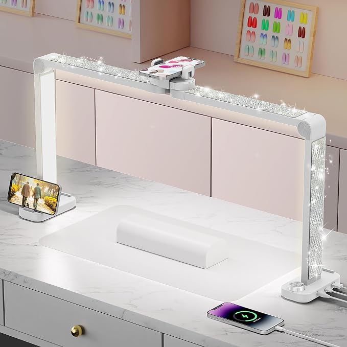 iVict Nail Desk Lamp, 34" Nails Tech Light with Phone Stand, 0-100% Adjustable Brightness, 3000K-6000K Color Temperature Led Desk lamp for Nail, Tattoos, Eyebrows, Beauty(Diamond, Large)