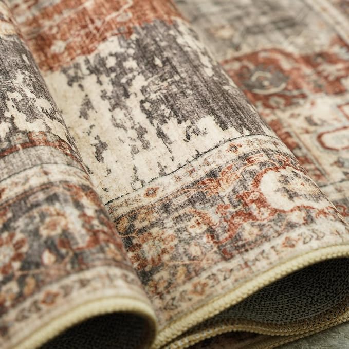 RUUGME Washable 2x3 Area Rugs - Large Boho Rugs for Living Room Stain Resistant Carpet Vintage Tribal Rugs for Bedroom Kitchen Bathroom with Non Slip Backing Home Decor Floor Decoration Mat 2x3 Brick