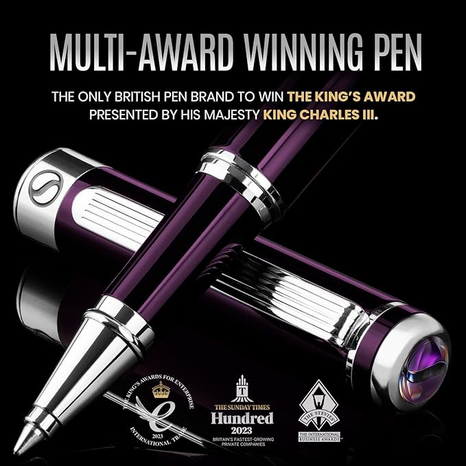 Scriveiner Aubergine Rollerball Pen - Stunning Luxury Pen With Chrome Finish, Schmidt Ink Refill, Best Roller Ball Gift Set for Men & Women, Professional, Executive Office, Nice Pens
