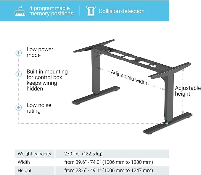 Electric Standing Desk Frame Dual Motor - Adjustable Height and Width, 3 Stages Legs for sit Stand Home Office Desks Suites Tops from 48" to 73" FLT-02 Black