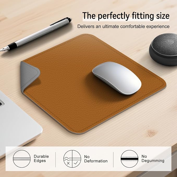 Dual Sided Leather Desk Mat - Waterproof Desk Pad - Ideal for Large Mouse Pad and Desk Mats on Top of Desks (Brown, 11"*8")