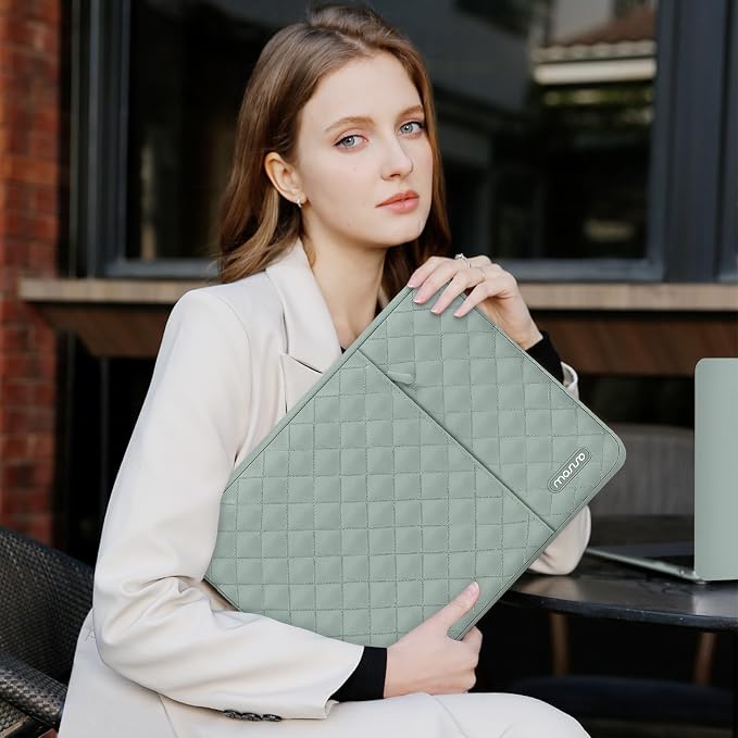 MOSISO Laptop Case 16 inch, 15-15.6 inch Laptop Sleeve Compatible with MacBook Pro 16, HP Dell Acer ASUS Lenovo Notebook, Square Quilted Vertical Computer Bag with Pocket&Small Case, Antique Green