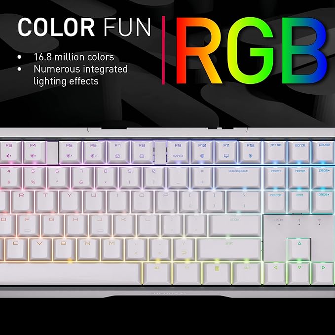 Cherry MX 3.0S Wireless, Mechanical Gaming Keyboard, Bluetooth, 2.4 GHz & Wired Mode, RGB Lighting, Aluminum Housing, Rechargeable, MX2A Blue Switches, White