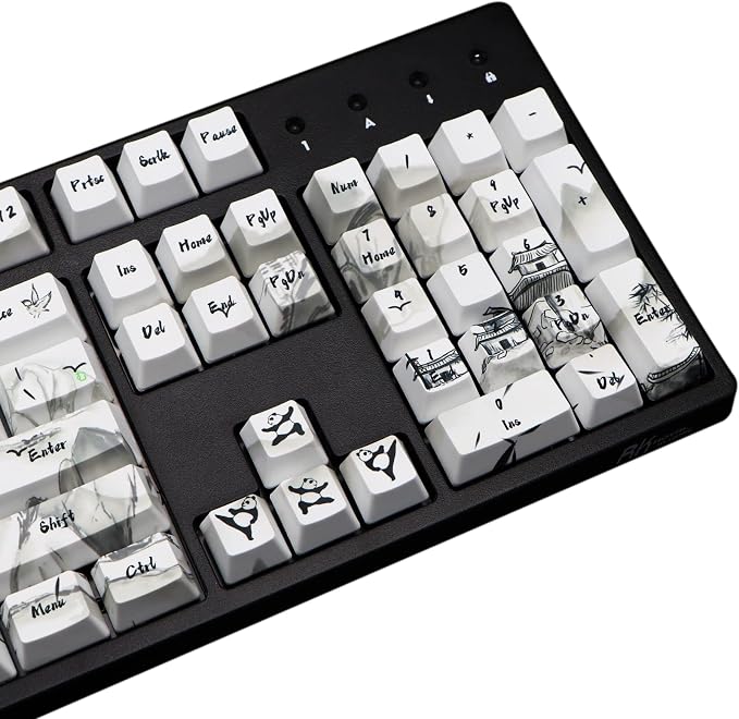 MOLGRIA Keycaps 110 Set Ink Panda for Full Sized Keyboard, Custom PBT OEM Profile Key Caps with Japanese Font for Cherry MX Khail Switches 60 Percent Gaming Keyboard