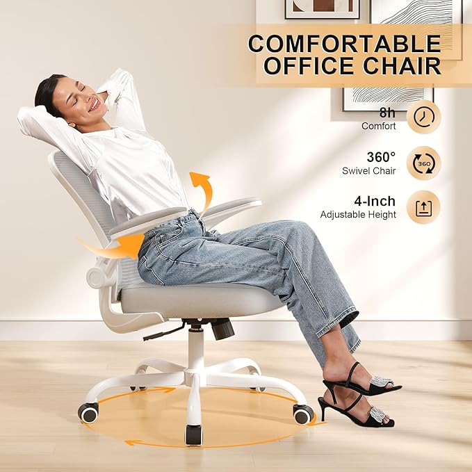 Office Chair, Ergonomic Desk Chairs 330LBS Capacity High Back Mesh Computer Chair with Flip-up Armrests, Comfy Work Chair with Adjustable Lumbar Support