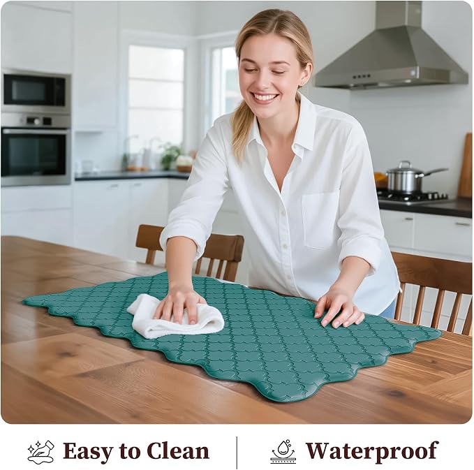 Arenarug Upgrade Scalloped Embossed Kitchen Mats for Floor 2PCS Cushioned Anti Fatigue Waterproof Foam Kitchen Rugs Non Slip Washable Comfort Standing Mat for Sink Laundry, Spruce Green