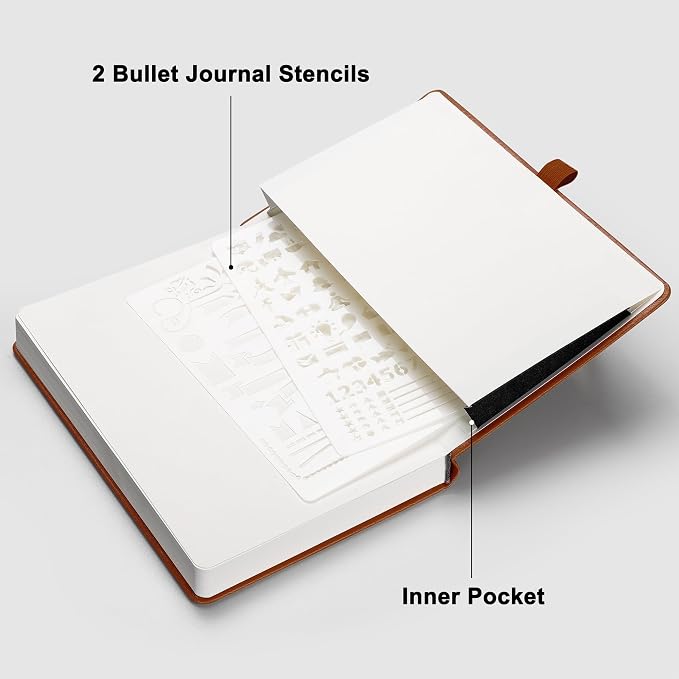 RETTACY Dotted Journal Notebook, 2-Pack, 160 Numbered Pages per Pack, A5 Medium Size (5.7'' x 8.3''), 120 GSM Thick Paper, Leather Hardcover, for Journaling, Planning, Tracking (Black & Brown)