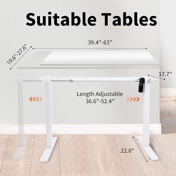 Electric Adjustable Standing Desk Frame Workstation,Up to 47.2",Ergonomic Standing Up Desk Base with Memory Controller,White Frame Only