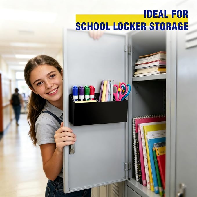 Magnetic Dry Erase Marker Holder for Whiteboard, Anti-slip Magnet Pen Holder for Fridge Refrigeator, Acrylic Pencil Holder for Classroom Teacher, Office Accessories, Locker Organizer(Black)