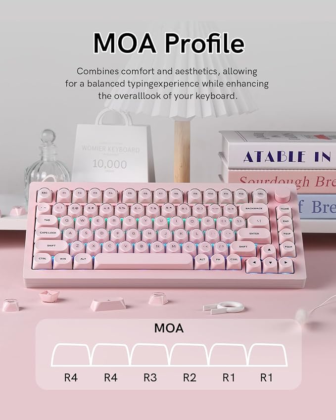 PBT Keycaps, MOA Profile Pink Jelly Keycaps, 129 Keys Cute Custom Key caps for MX Switches Mechanical Keyboard, Compatible with 60%, 65%, 75%, 96%, Full-Sized Layout