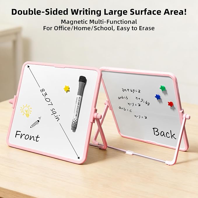 Colorful Dry Erase White Board 9.7x9.7in, Magnetic Desktop Board with Stand, 2 Markers (Eraser Head), 4 Magnets - Double-Sided Easel for Daily Planning, Memo, Office/Home/School (Orange)