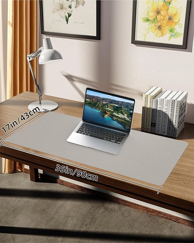 Leather Desk Pad Protector,Large Mouse pad,Office Desk mat,Laptop Mat for Desk, Non-Slip PU Leather Desk Blotter,Waterproof Desk Writing Pad for Office/Home(35"x17",Light Grey)